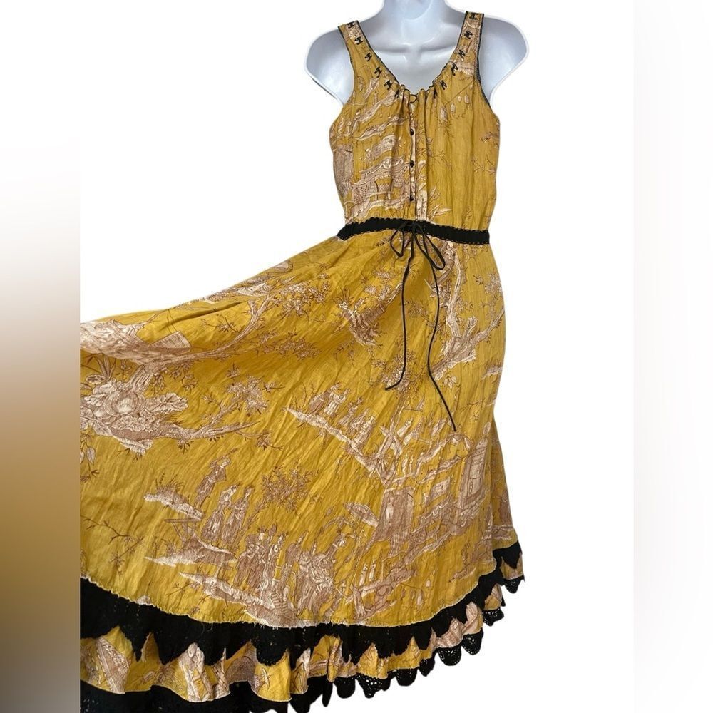 Dries Van Noten Linen Oriental Toile Coquette Tank Maxi Dress Women’s 12 Or M - Picture 8 of 9